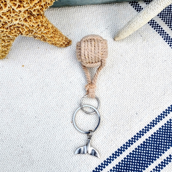 Nautical Monkey Fist W Whale Tale Charm Keychain